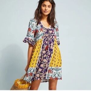 Anthropologie Lilka Patchwork Boho Peasant Dress Size S
